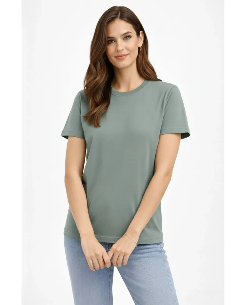 Kadın Bisiklet Yaka Yazlık Kısa kol Düz Tişört Regular Kalıp T-shirt - Mint Yeşili Somersan Giyim | Kadın, Erkek ve Çocuk Moda