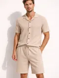 Erkek Waffle Kumaş Kısa Kol Gömlek Şort Takım Regular Yazlık İkili Set - Bej Somersan Giyim | Kadın, Erkek ve Çocuk Moda