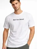 Erkek Wafıl Kumaş Tişört Regular Kalıp Bisiklet Yaka Baskılı T-Shirt - Beyaz