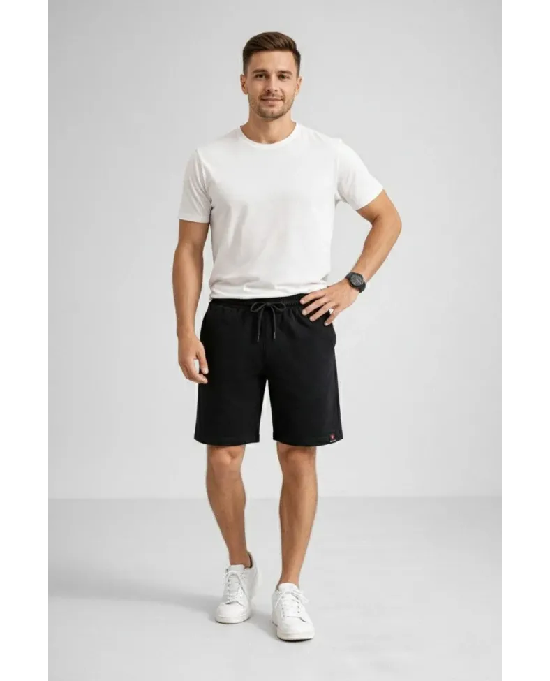 Erkek otoban Dokuma Şort Beli Lastikli Bağcıklı, Cepli, Rahat Kesim Günlük Yazlık Şort - Siyah