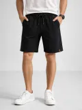 Erkek otoban Dokuma Şort Beli Lastikli Bağcıklı, Cepli, Rahat Kesim Günlük Yazlık Şort - Siyah