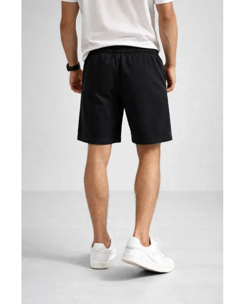 Erkek otoban Dokuma Şort Beli Lastikli Bağcıklı, Cepli, Rahat Kesim Günlük Yazlık Şort - Siyah