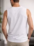 Erkek Flamlı Kumaş Kolsuz Atlet Günlük Fitness Spor T-Shirt - Beyaz