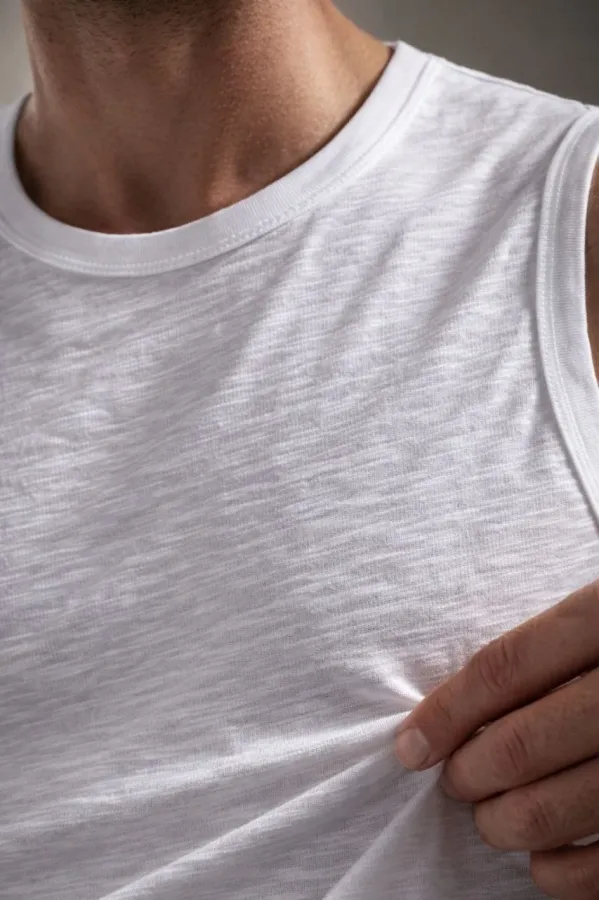 Erkek Flamlı Kumaş Kolsuz Atlet Günlük Fitness Spor T-Shirt - Beyaz