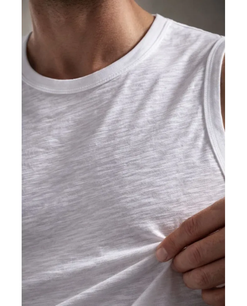 Erkek Flamlı Kumaş Kolsuz Atlet Günlük Fitness Spor T-Shirt - Beyaz