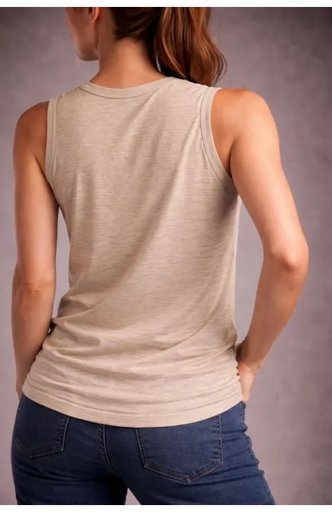 Kadın Flamlı Kumaş Sıfır Kolsuz Atlet Basic Spor Üst, Günlük ve Fitness Kullanımına Uygun - Taş