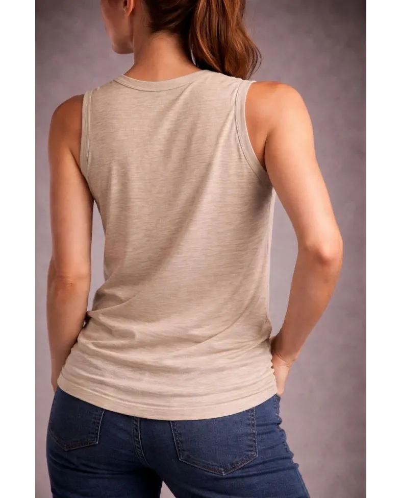 Kadın Flamlı Kumaş Sıfır Kolsuz Atlet Basic Spor Üst, Günlük ve Fitness Kullanımına Uygun - Taş