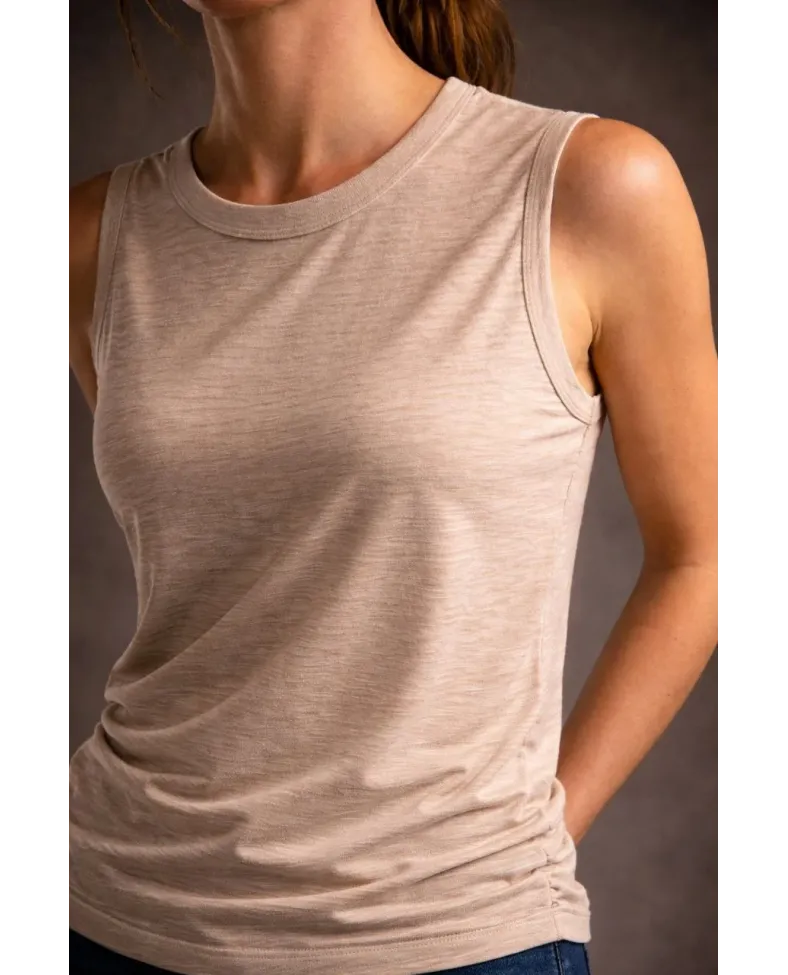 Kadın Flamlı Kumaş Sıfır Kolsuz Atlet Basic Spor Üst, Günlük ve Fitness Kullanımına Uygun - Taş