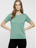 Kadın T-Shirt Bisiklet Yaka Slim Fit Likralı Tişört Yazlık Basic Body - Mint Yeşili