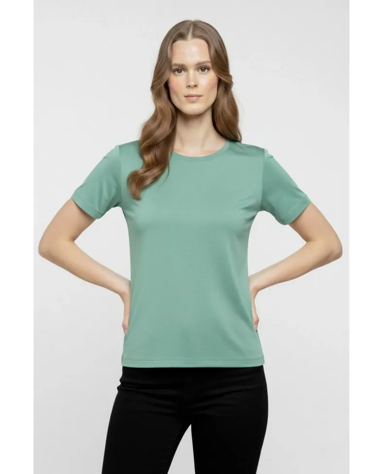 Kadın T-Shirt Bisiklet Yaka Slim Fit Likralı Tişört Yazlık Basic Body - Mint Yeşili