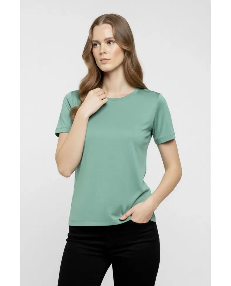 Kadın T-Shirt Bisiklet Yaka Slim Fit Likralı Tişört Yazlık Basic Body - Mint Yeşili