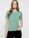 Kadın T-Shirt Bisiklet Yaka Slim Fit Likralı Tişört Yazlık Basic Body - Mint Yeşili