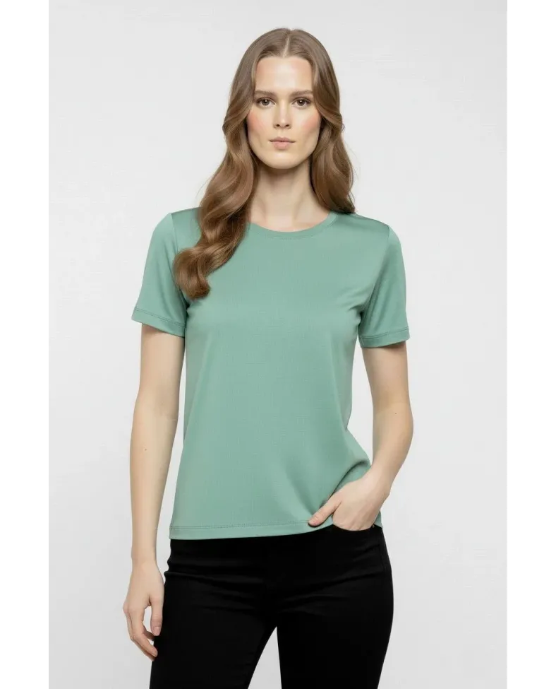 Kadın T-Shirt Bisiklet Yaka Slim Fit Likralı Tişört Yazlık Basic Body - Mint Yeşili