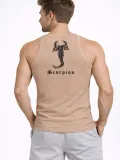Erkek Spor Slimfit Fitilli Kaşkorse Arka Basklı Atlet 2'li Set Kahverengi-Beyaz