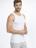 Erkek Spor Slimfit Fitilli Kaşkorse Arka Basklı Atlet 2'li Set Kahverengi-Beyaz