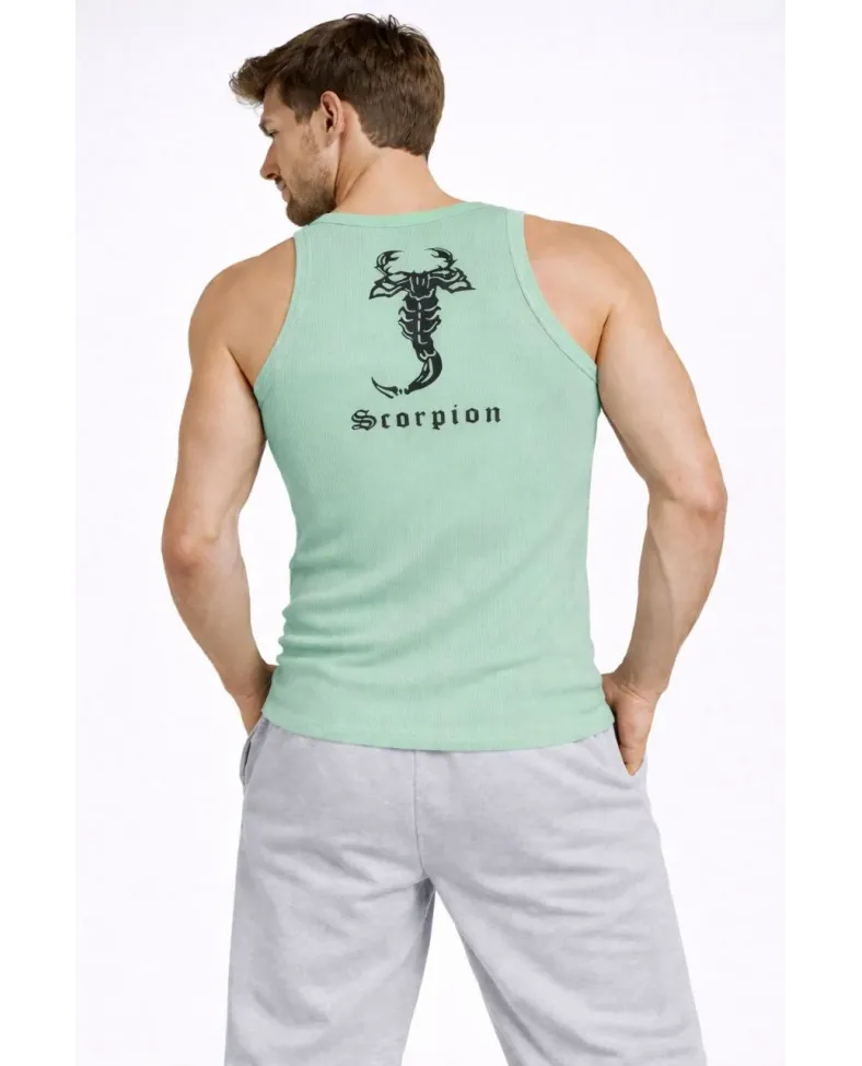 Erkek Spor Fitilli Atlet 2'li Set Siyah ve Mint Yeşili Slim Fit Kaşkorse Arka Baskılı Spor Atlet