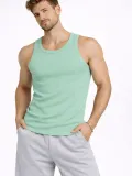 Erkek Spor Fitilli Atlet 2'li Set Siyah ve Mint Yeşili Slim Fit Kaşkorse Arka Baskılı Spor Atlet