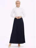 Tesettür Beyaz Gömlekli Pliseli Etek İkili Takım Gündelik ve Ofis Şıklığı - Lacivert Somersan Giyim | Kadın, Erkek ve Çocuk Moda