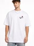 Erkek Bisiklet Yaka Baskılı Kısa Kollu Tişört Streetwear Günlük Basic Pamuklu T-shirt - Beyaz