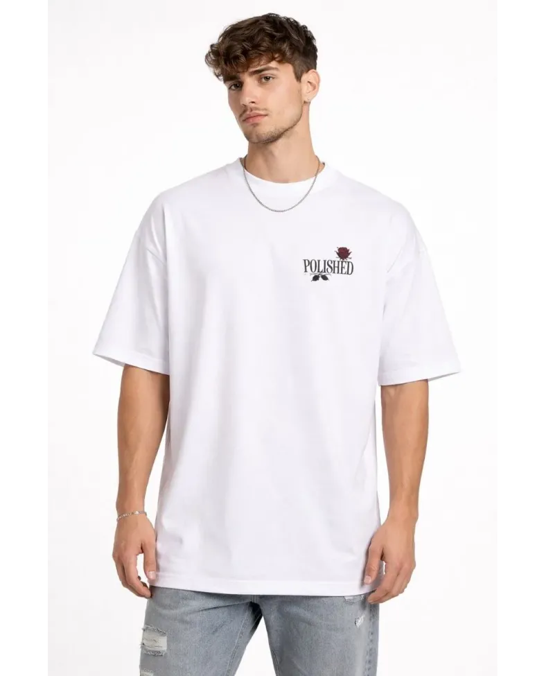 Erkek Bisiklet Yaka Baskılı Kısa Kollu Tişört Streetwear Günlük Basic Pamuklu T-shirt - Beyaz