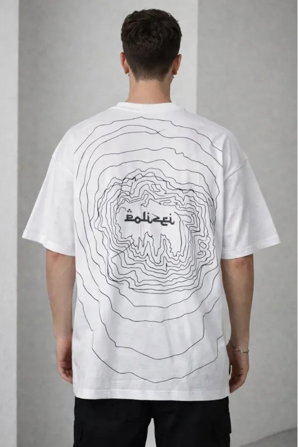 Erkek Bisiklet Yaka Baskılı Kısa Kollu Tişört Streetwear Günlük Basic Pamuklu T-shirt - Beyaz