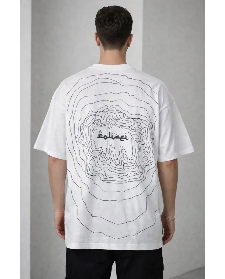 Erkek Bisiklet Yaka Baskılı Kısa Kollu Tişört Streetwear Günlük Basic Pamuklu T-shirt - Beyaz