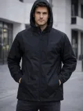 Erkek Kapüşonlu Su İtici Rüzgarlık Ceket Mevsimlik Hafif Mont - Siyah
