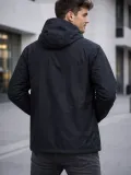 Erkek Kapüşonlu Su İtici Rüzgarlık Ceket Mevsimlik Hafif Mont - Siyah