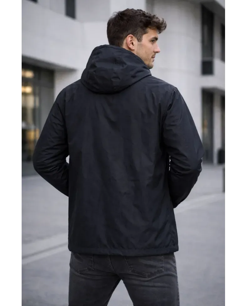 Erkek Kapüşonlu Su İtici Rüzgarlık Ceket Mevsimlik Hafif Mont - Siyah