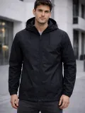 Erkek Kapüşonlu Su İtici Rüzgarlık Ceket Mevsimlik Hafif Mont - Siyah
