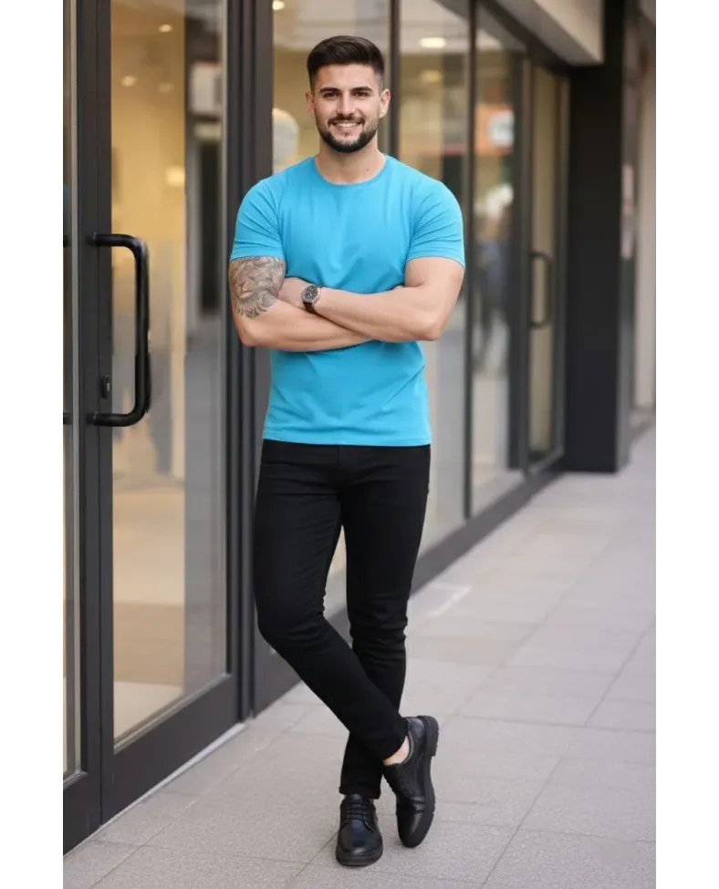 Erkek Bisiklet Yaka Tişört Kısa Kol Slim Fit Body 3lü Set Siyah-Açık Mavi-Bordo Somersan Giyim | Kadın, Erkek ve Çocuk Moda