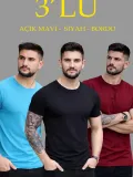 Erkek Bisiklet Yaka Tişört Kısa Kol Slim Fit Body 3lü Set Siyah-Açık Mavi-Bordo Somersan Giyim | Kadın, Erkek ve Çocuk Moda