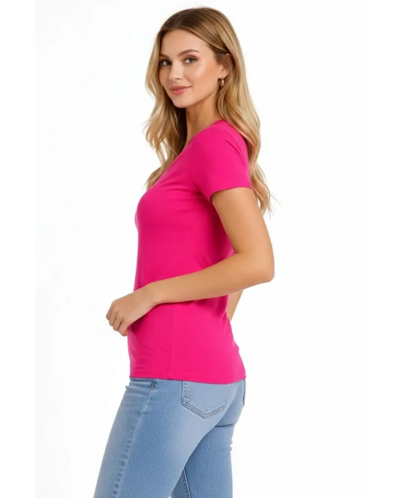 Kadın V Yaka Tişört Kısa Kol Slim Fit T-shirt 3'lü Set Pembe-Açık Mavi-Ekru