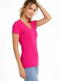 Kadın V Yaka Tişört Kısa Kol Slim Fit T-shirt 3'lü Set Pembe-Açık Mavi-Ekru