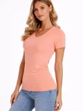 Kadın V Yaka Tişört Kısa Kol Slim Fit T-shirt 3lü Set Toz Pembe-Sarı-Turkuvaz Somersan Giyim | Kadın, Erkek ve Çocuk Moda