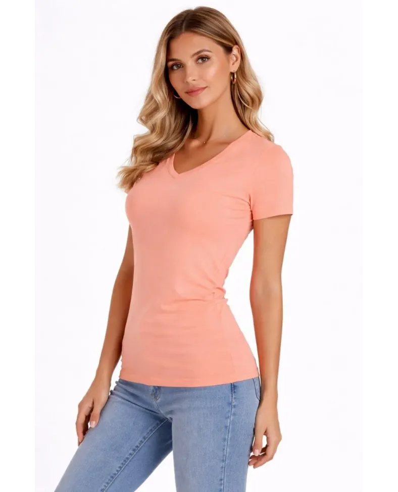 Kadın V Yaka Tişört Kısa Kol Slim Fit T-shirt 3lü Set Toz Pembe-Sarı-Turkuvaz Somersan Giyim | Kadın, Erkek ve Çocuk Moda
