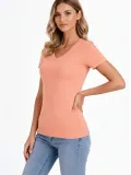 Kadın V Yaka Tişört Kısa Kol Slim Fit T-shirt 3lü Set Toz Pembe-Sarı-Turkuvaz Somersan Giyim | Kadın, Erkek ve Çocuk Moda