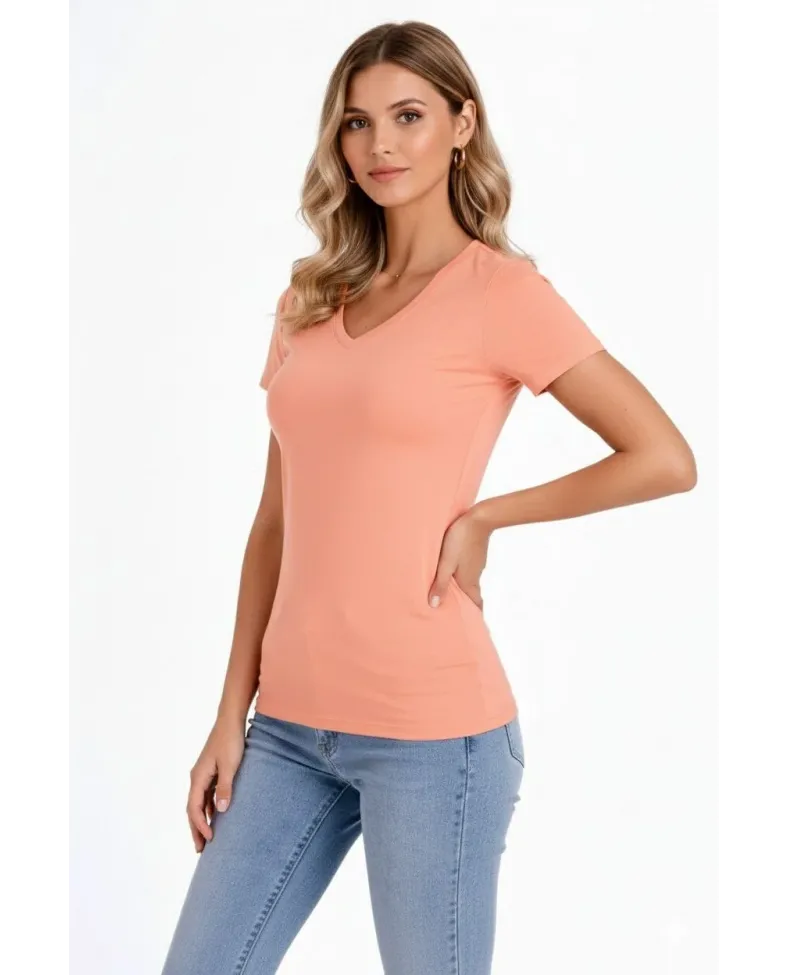 Kadın V Yaka Tişört Kısa Kol Slim Fit T-shirt 3lü Set Toz Pembe-Sarı-Turkuvaz Somersan Giyim | Kadın, Erkek ve Çocuk Moda
