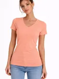 Kadın V Yaka Tişört Kısa Kol Slim Fit T-shirt 3lü Set Toz Pembe-Sarı-Turkuvaz Somersan Giyim | Kadın, Erkek ve Çocuk Moda
