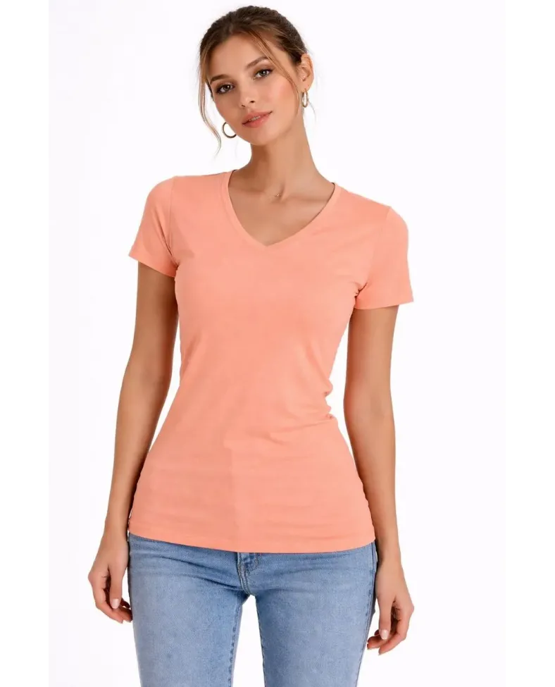 Kadın V Yaka Tişört Kısa Kol Slim Fit T-shirt 3lü Set Toz Pembe-Sarı-Turkuvaz Somersan Giyim | Kadın, Erkek ve Çocuk Moda