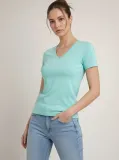 Kadın V Yaka Tişört Kısa Kol Slim Fit T-shirt 3lü Set Toz Pembe-Sarı-Turkuvaz Somersan Giyim | Kadın, Erkek ve Çocuk Moda