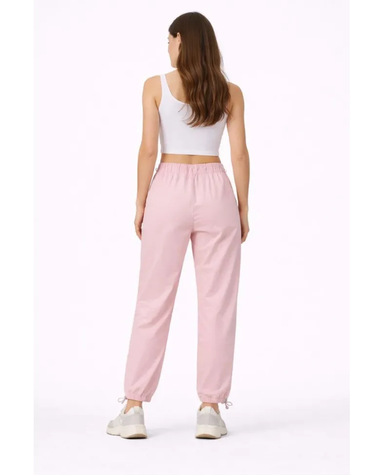 Kadın Paraşüt Kumaş Bel ve Paça Ayarlanabilir Lastikli Spor Pantolon - Toz Pembe