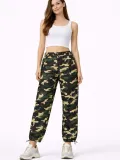 Kadın Paraşüt Kumaş Pantolon Bel ve Paça Ayarlanabilir Lastikli Spor Pantolon - Kamuflaj
