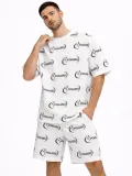 Erkek Oversize Ön ve Arka Baskılı Tişört Şort Takım Rahat Kalıp Yazlık Günlük Kombin - Beyaz