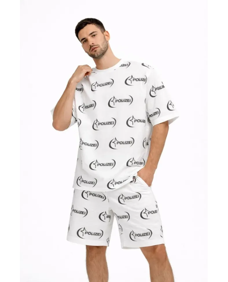 Erkek Oversize Ön ve Arka Baskılı Tişört Şort Takım Rahat Kalıp Yazlık Günlük Kombin - Beyaz