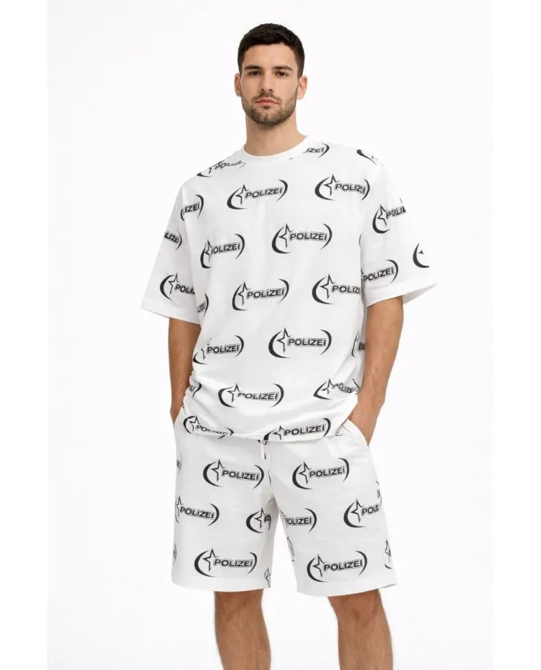 Erkek Oversize Ön ve Arka Baskılı Tişört Şort Takım Rahat Kalıp Yazlık Günlük Kombin - Beyaz