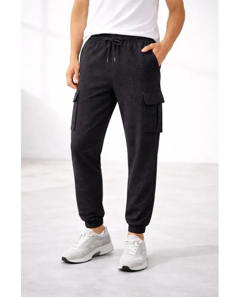 Erkek Jogger Eşofman Altı Kargo Cepli Lastikli Paça Spor Pantolon - Füme Somersan Giyim | Kadın, Erkek ve Çocuk Moda