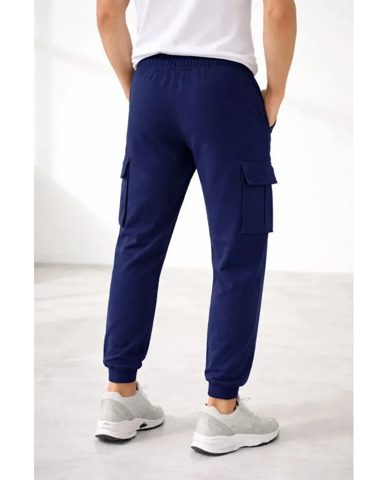 Erkek Jogger Eşofman Altı Regular Fit , Kargo Cepli, Lastikli Paça, Günlük Spor Pantolon - Lacivert