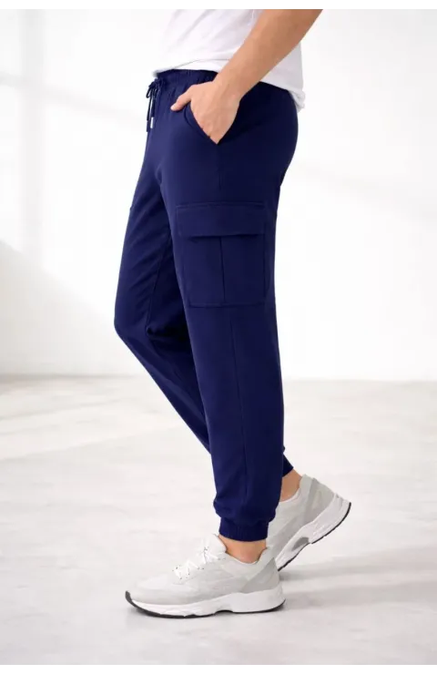 Erkek Jogger Eşofman Altı Regular Fit , Kargo Cepli, Lastikli Paça, Günlük Spor Pantolon - Lacivert