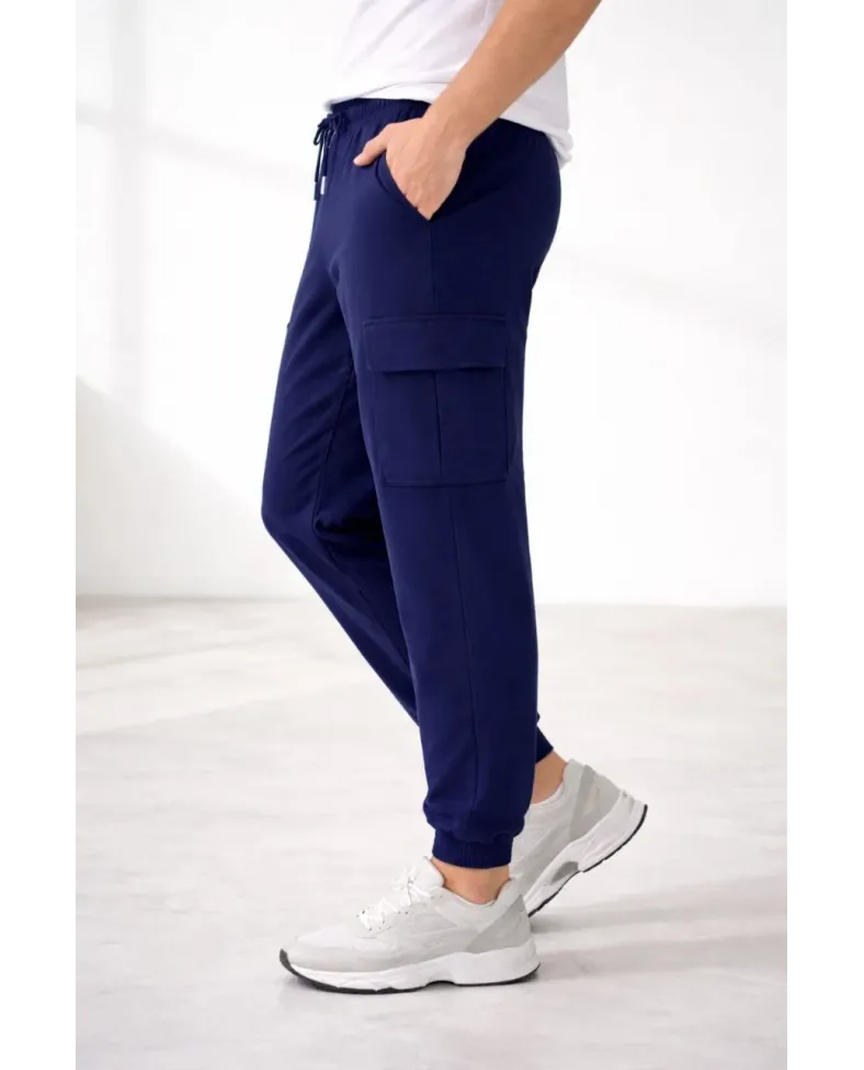 Erkek Jogger Eşofman Altı Regular Fit , Kargo Cepli, Lastikli Paça, Günlük Spor Pantolon - Lacivert